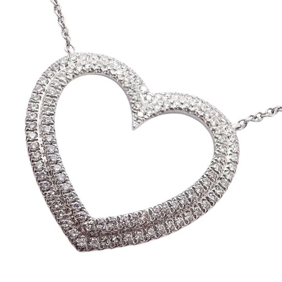 Tiffany & Co Platinum Diamond Heart Double Metro Medium Pendant Necklace - Picture 1 of 12